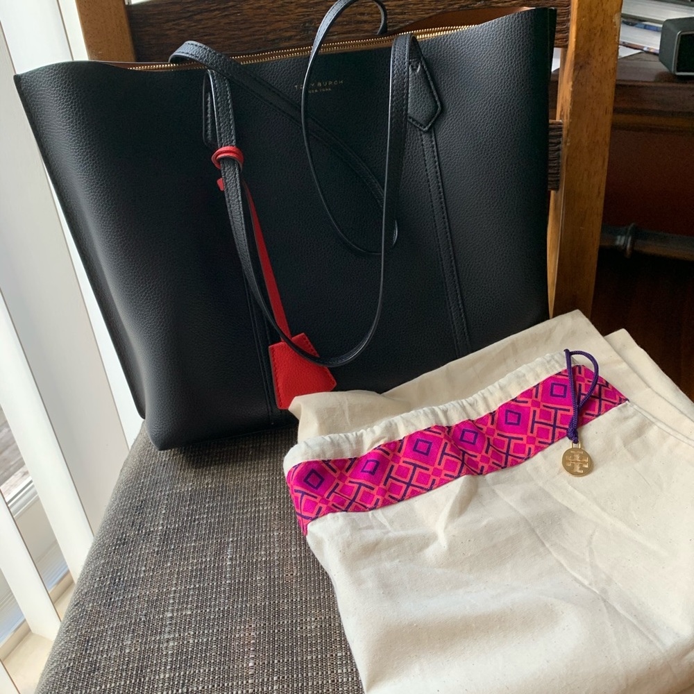 Tory Burch Black Tote with Red Accents